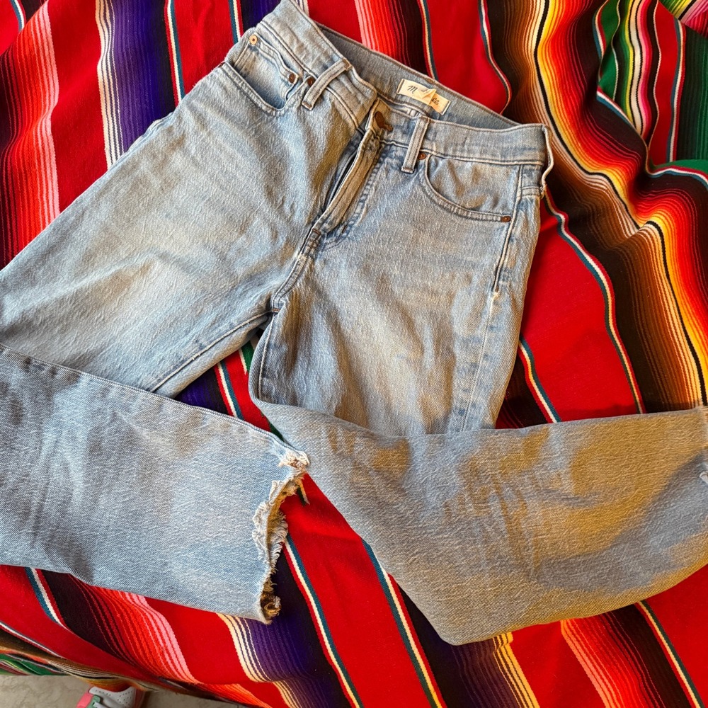 Madewell The Perfect Vintage Jean Womens 26P Blue Raw Hem Straight Leg